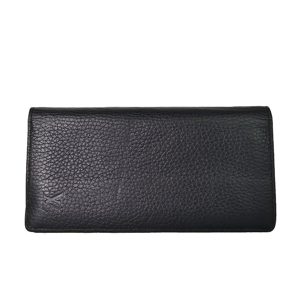 LOUIS VUITTON Black Leather Taiga Long Wallet Bi Fold Brazza LV Folding Noir LV